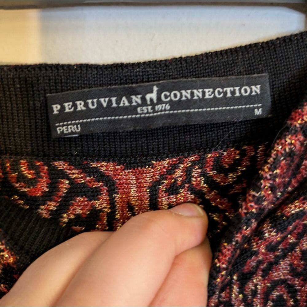 Peruvian Connection Sweater Maxi Skirt Size M Red/Gold - Picture 4 of 5